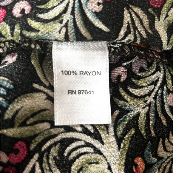 J Jill Pullover Top M Black Floral Peplum 3/4 Sleeves Purple Green White Tunic - Picture 8 of 10